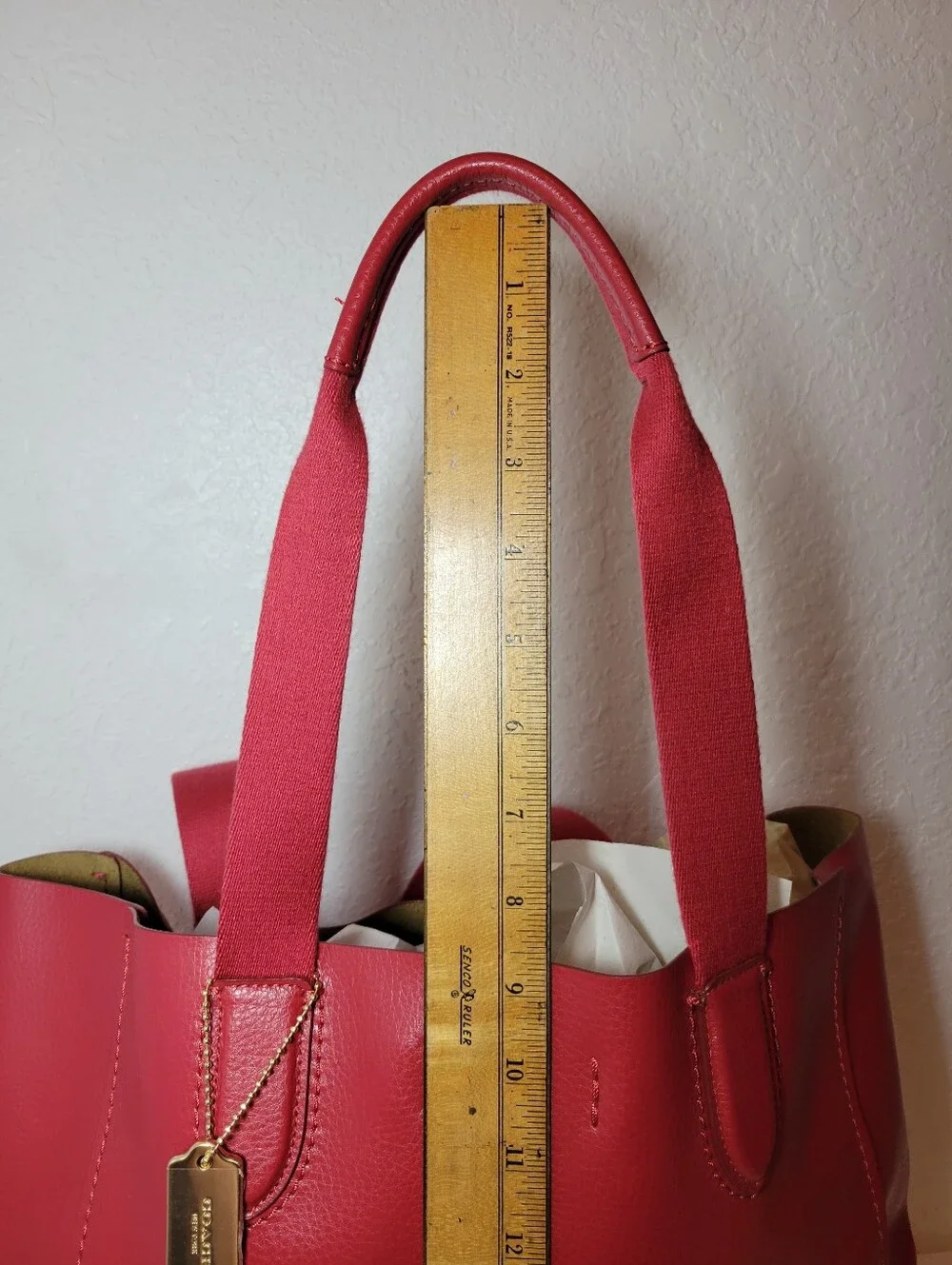 Coach Red Pebbled Derby Tote Shoulder Bag Gold Logo Magnetic Close Lined Pockets